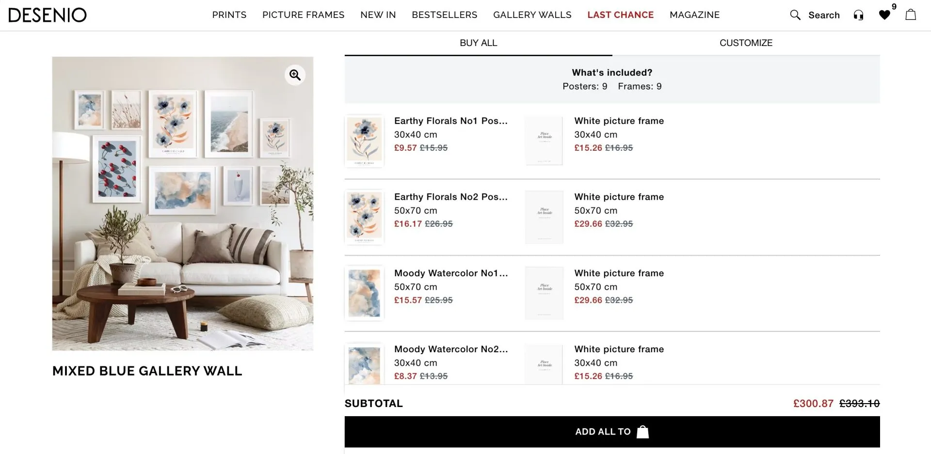 Desenio review: Gallery wall order page screenshot