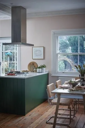 Kitchen painted in duck green