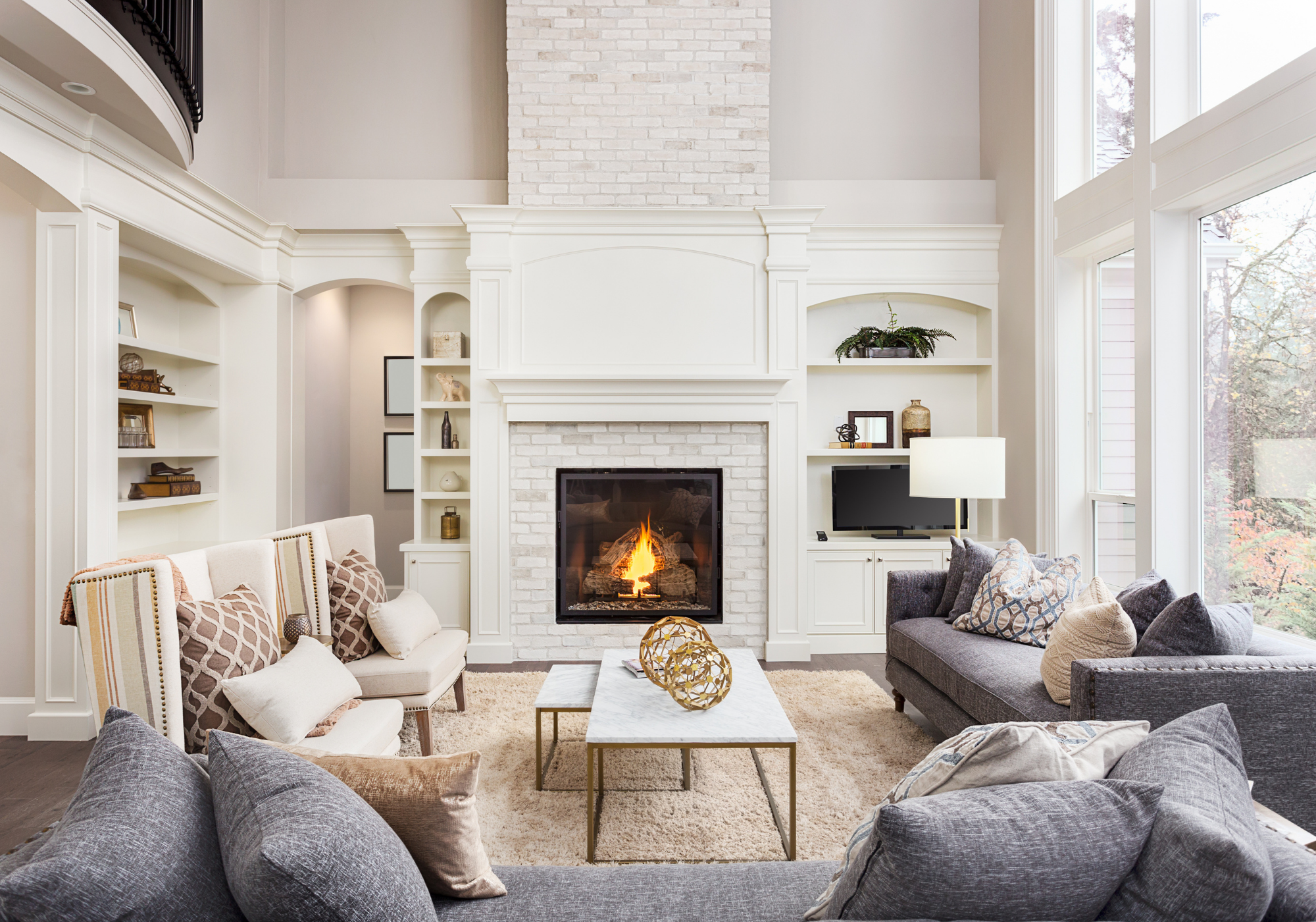 Timeless living room design with a fireplace as the focal point