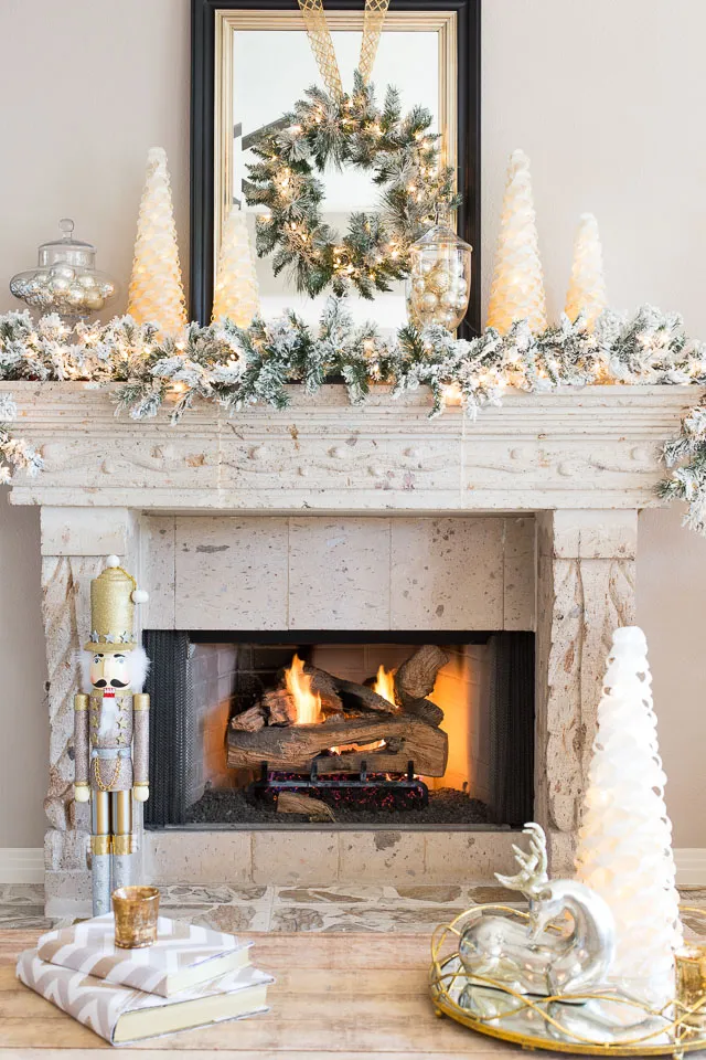 Gold and silver Christmas mantle decor