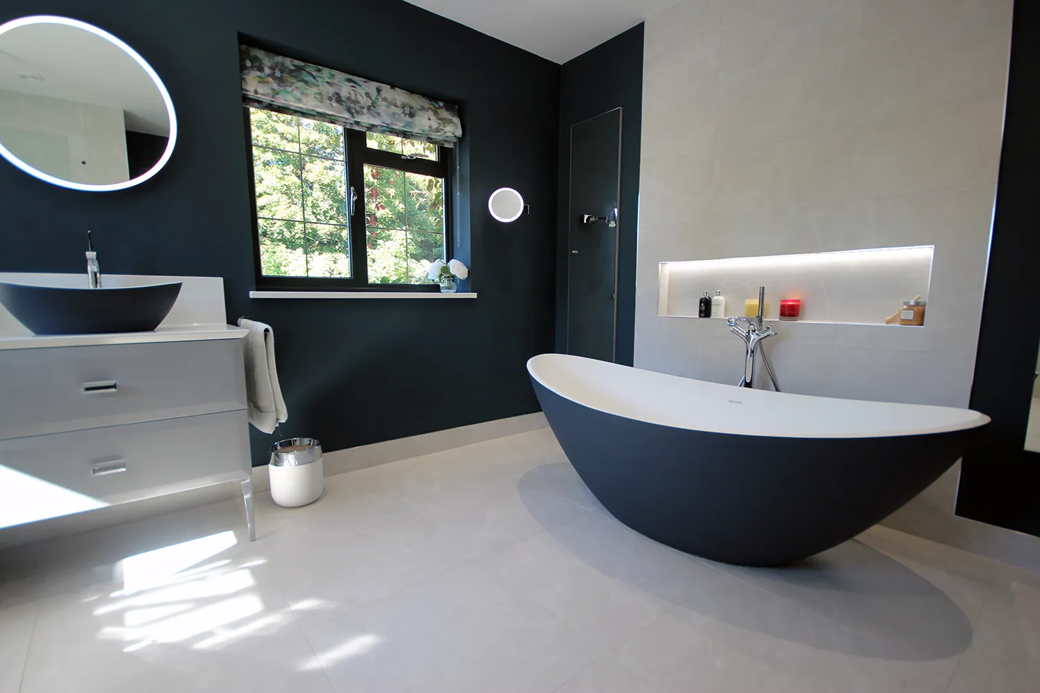 Bathroom painted in Hague Blue by Farrow and Ball