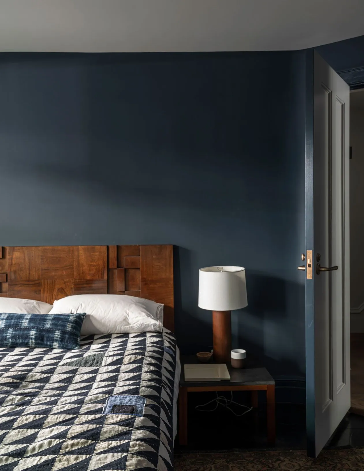 Bedroom Painted in Hague Blue by Farrow and Ball