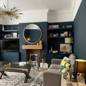 Living room painted in Farrow and Ball Hague Blue