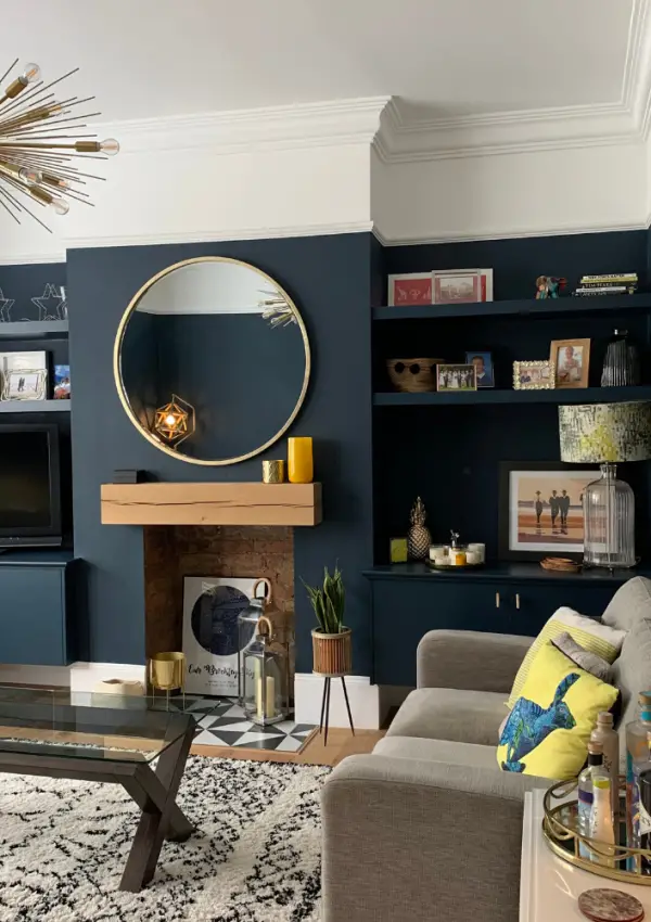 Living room painted in Farrow and Ball Hague Blue
