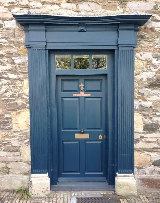 Front door painted in Hague Blue