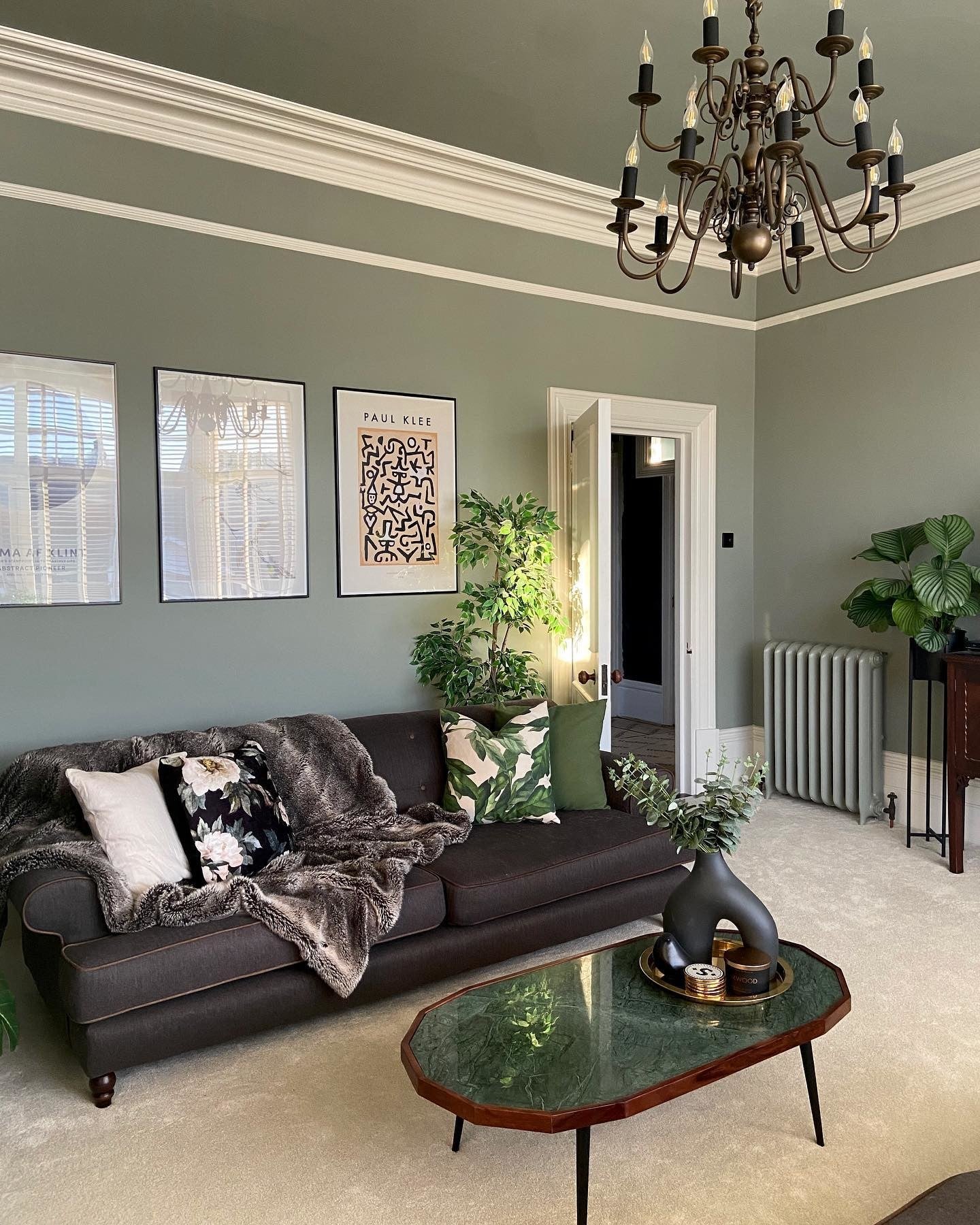 Living room painted in farrow and ball pigeon