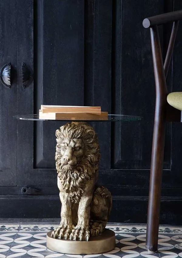Quirky gold lion side table