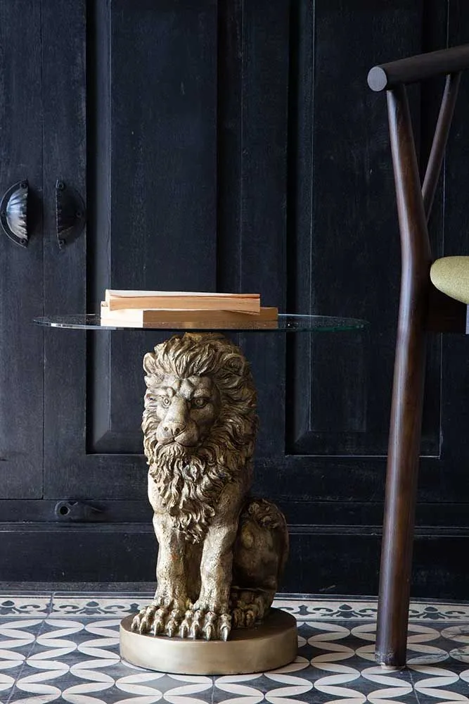 Quirky gold lion side table