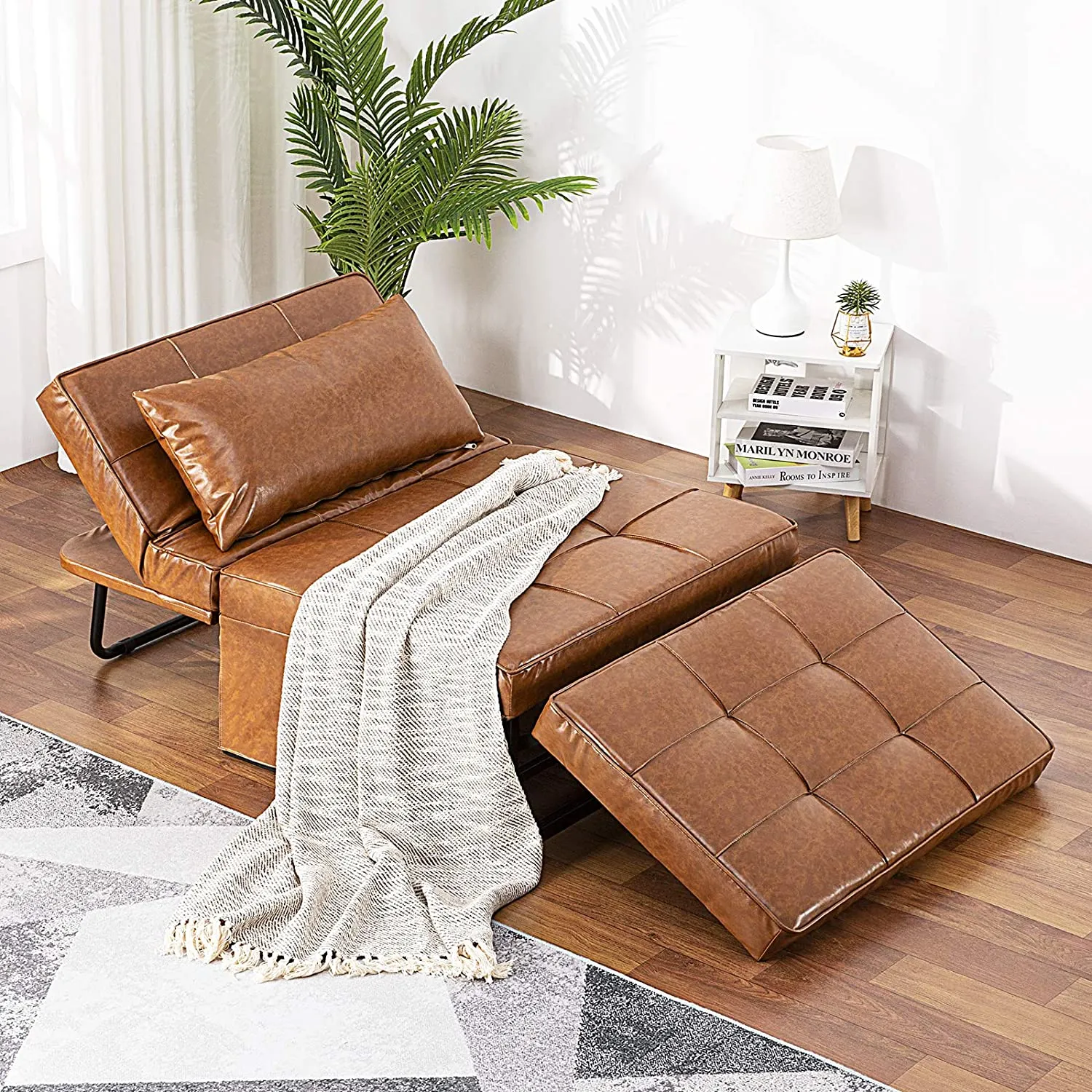 multifunctional 4 in 1 sofa bed alternative with leather upholstery