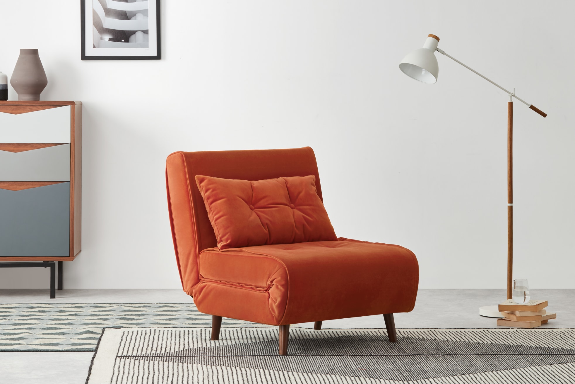 Stylish sofa bed alternative in Tangerine Orange