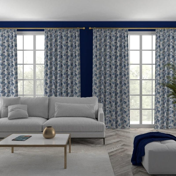 Light blue and white curtains 