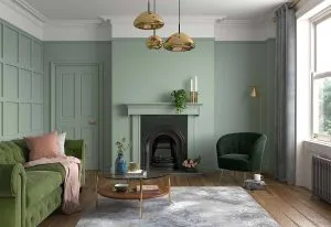 Sage green walls in living room