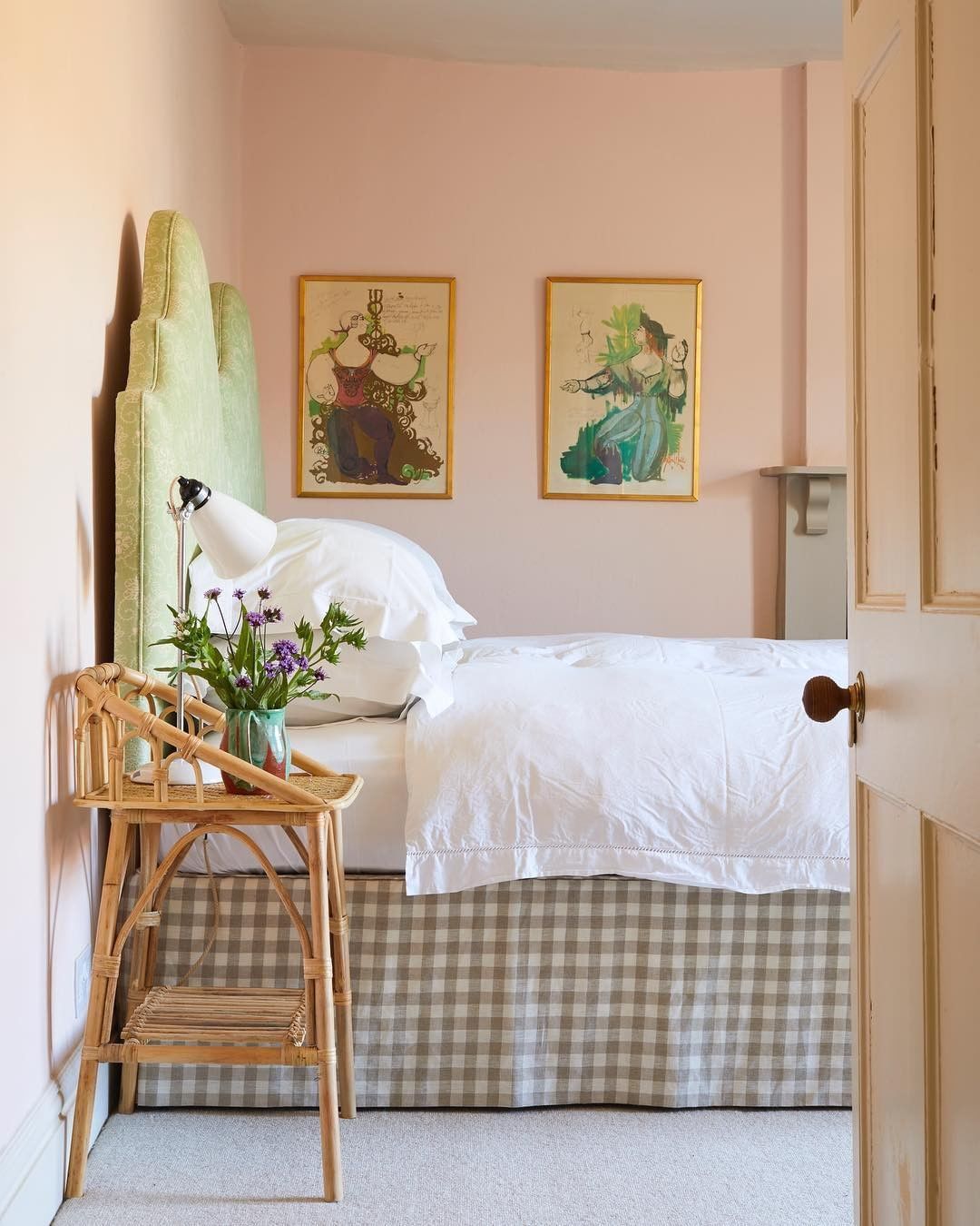 Bedroom painted in farrow and balls pink ground