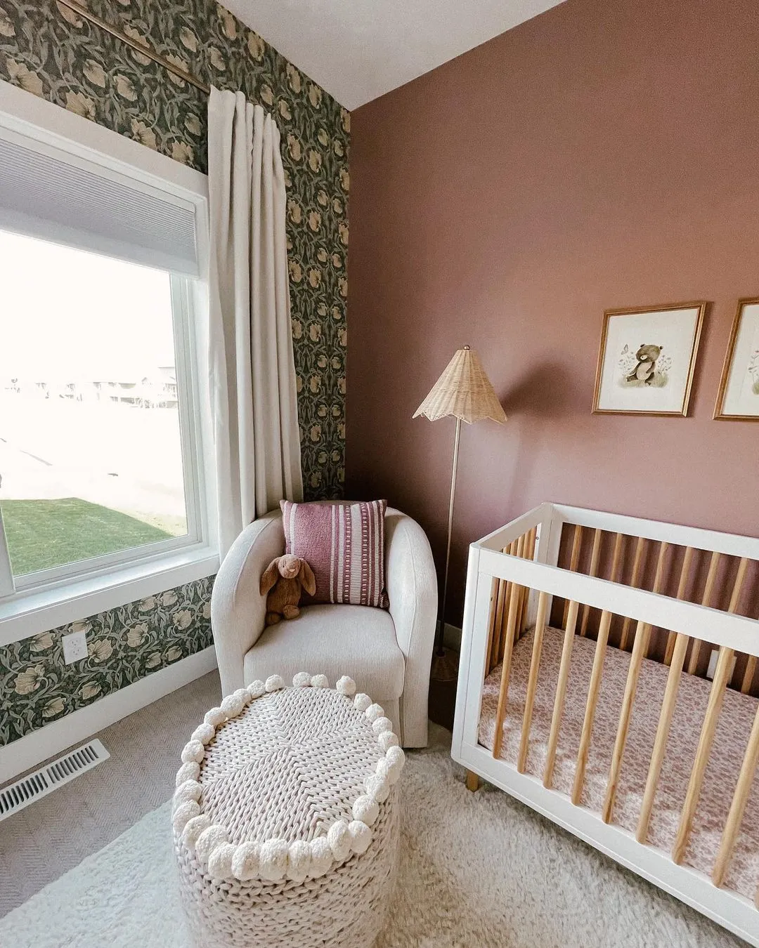 Master bedroom with panelled walls. The panelling is painted in sulking room pink