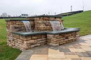 Brick water feature on driveway