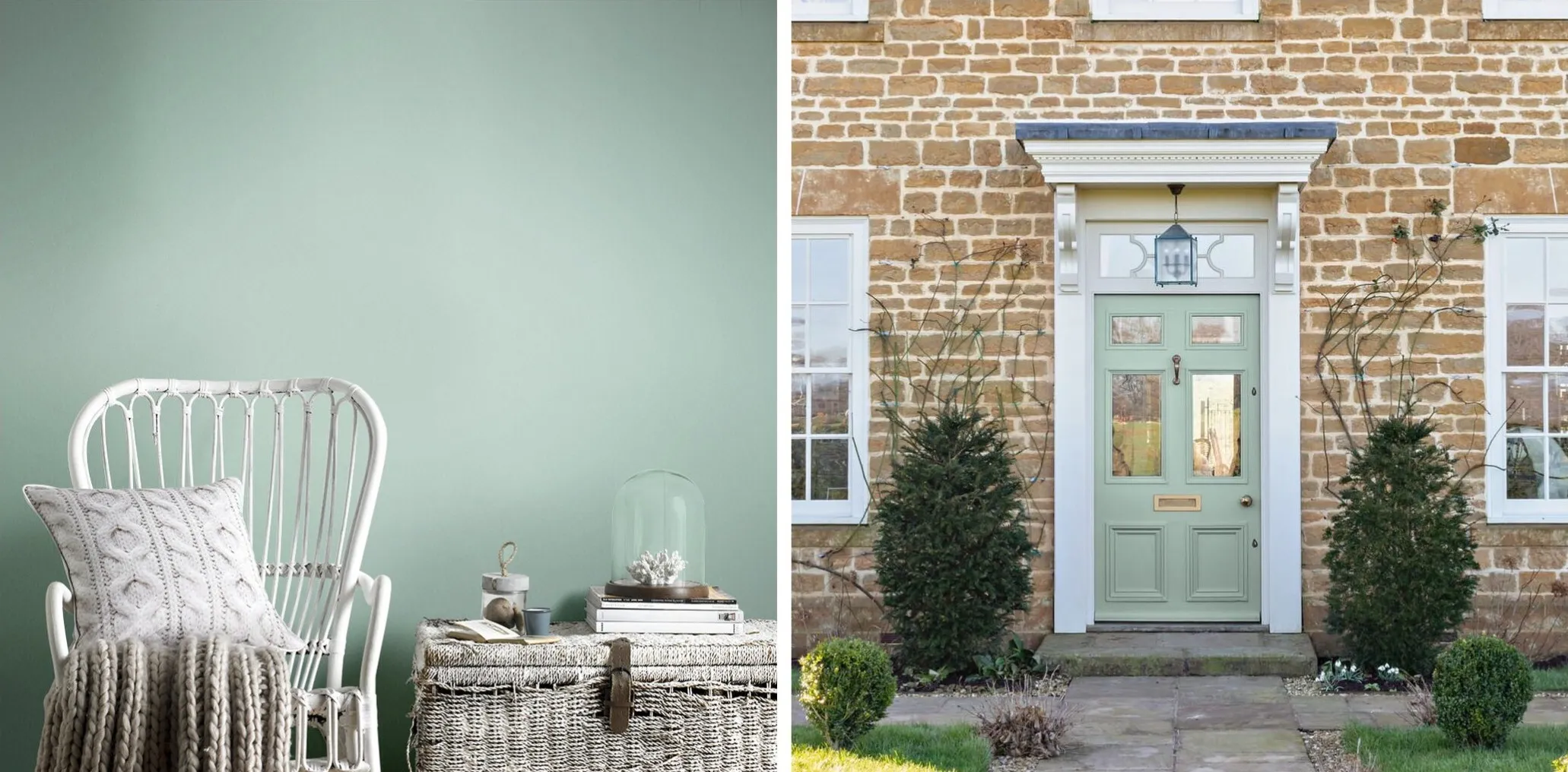 Front door and living room painted in eau de nil