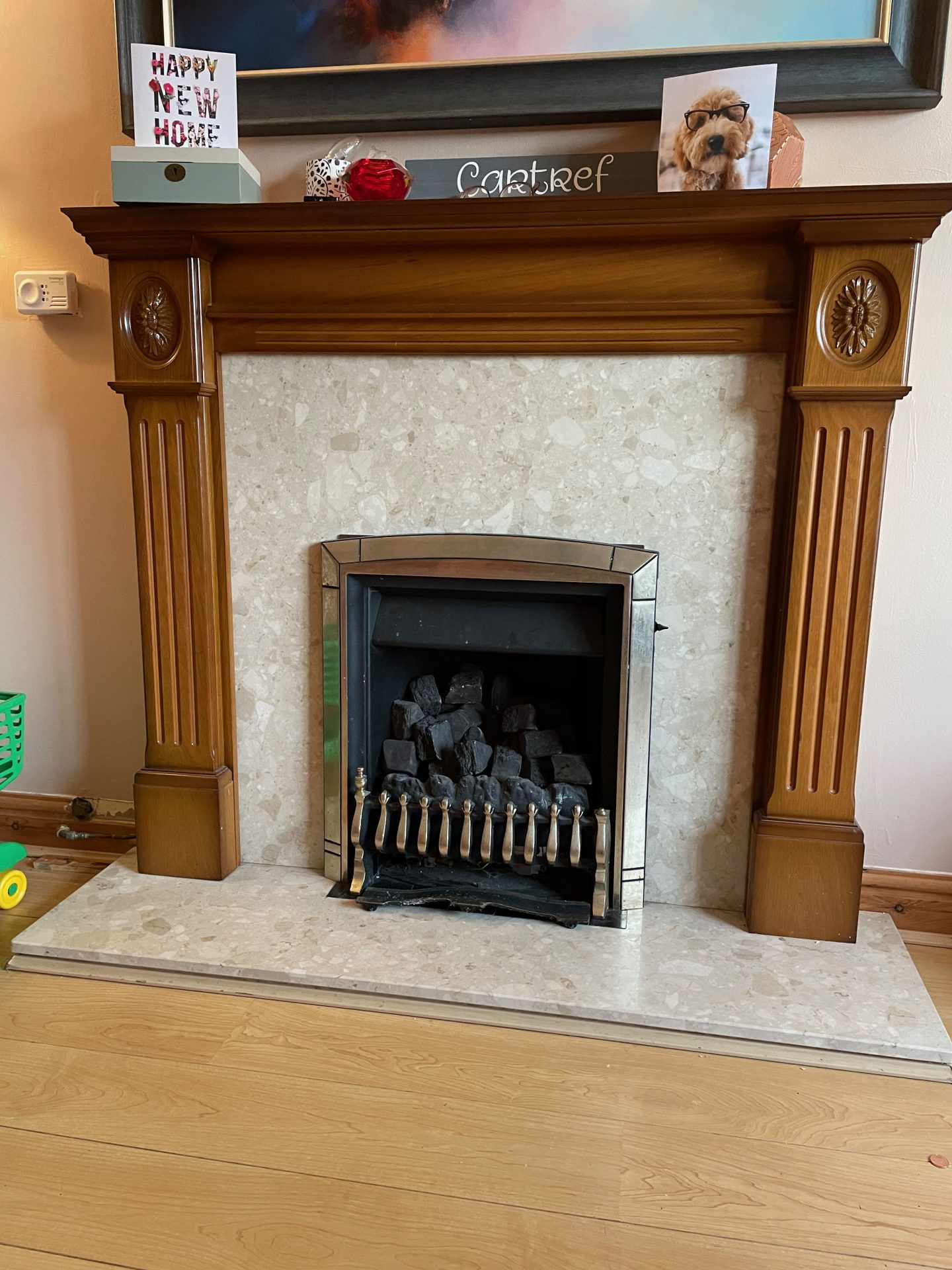 Image of a gas fire place which is going to be removed.