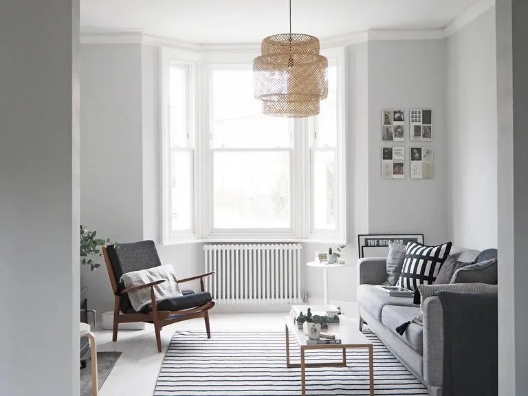 Modern living room with walls painted in Farrow and Ball Blackened